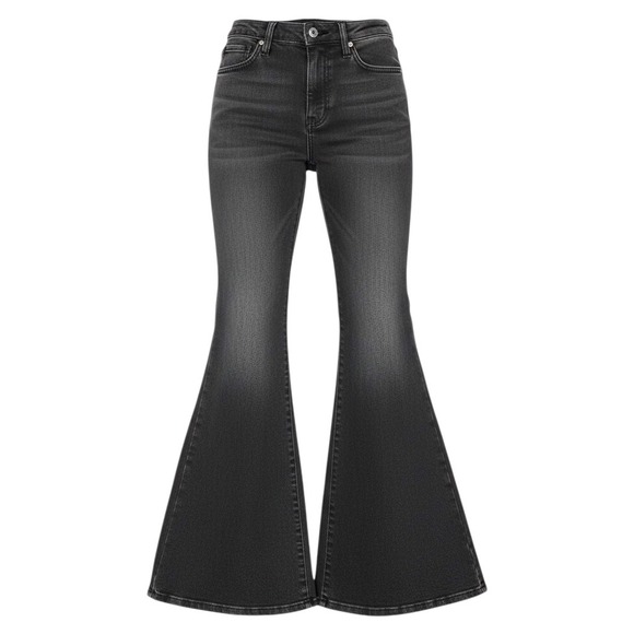 Free People Denim - Free People Black Charcoal Grey High Rise Bell Bottom Flare Jeans 27 Retro 70s